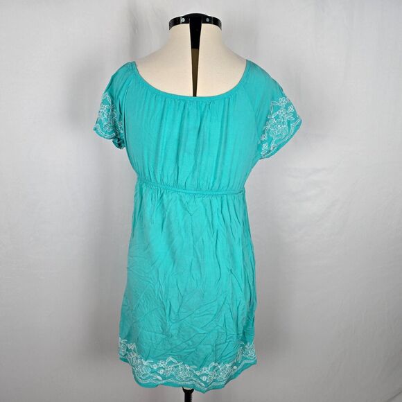 One Clothing Dress Junior's XL Green Mini Fit & Flare Embordering Short Sleeve - Picture 6 of 16